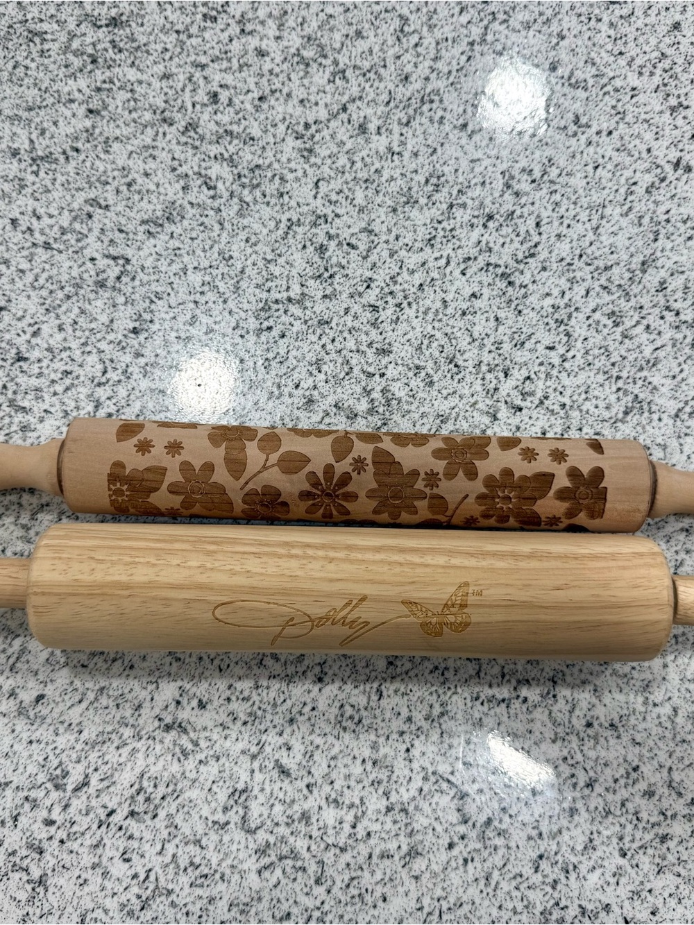 Engraved Wooden Rolling Pins - Floral & Butterfly Designs